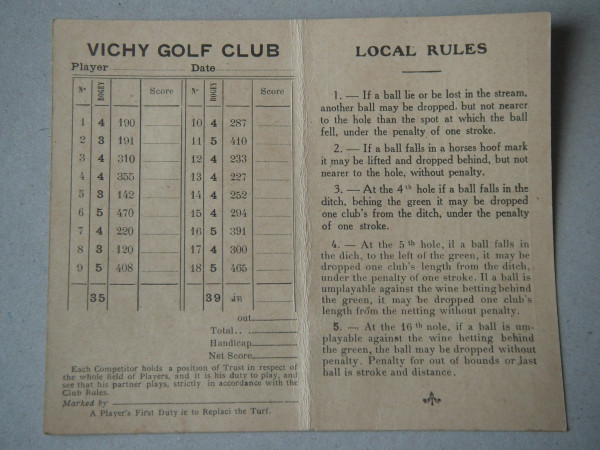 Vichy,carte de score.